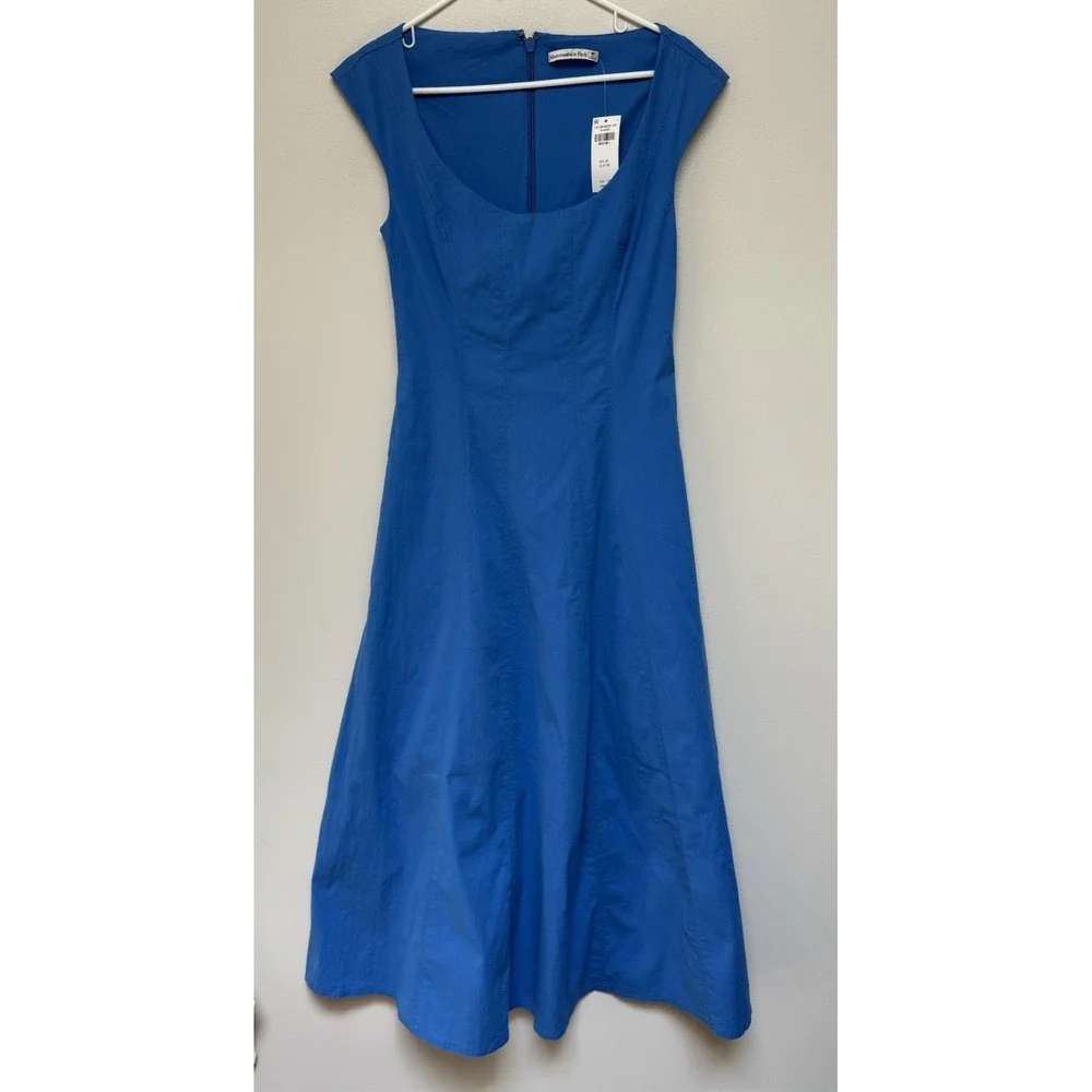 NWT ABERCROMBIE & FITCH Womens Maxi Stretch Dress Lined Blue Med Tall